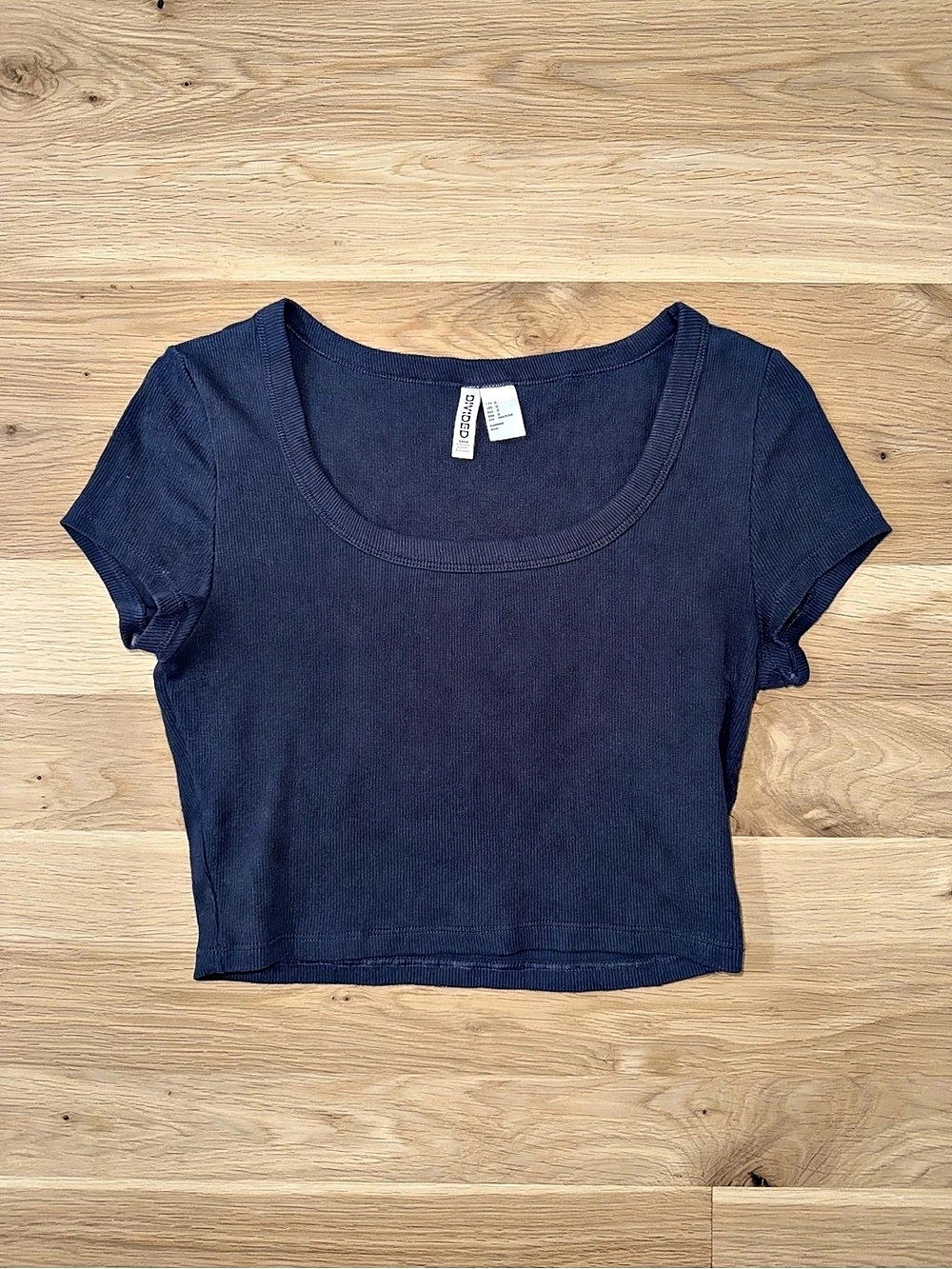 H&M Ribbed Short Sleeve Crop Top in Blue Size Small Like New